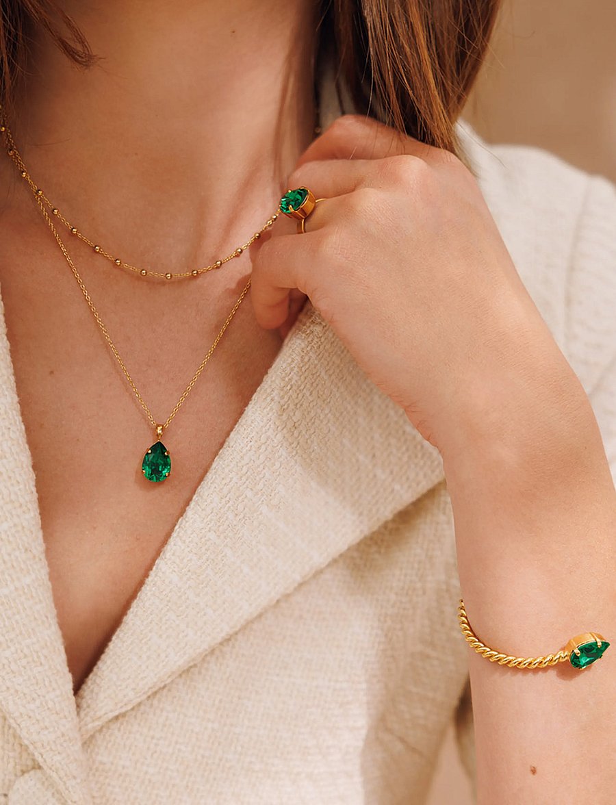 Caroline Svedbom - MINI DROP BRACELET GOLD - armringe - majestic green - 0