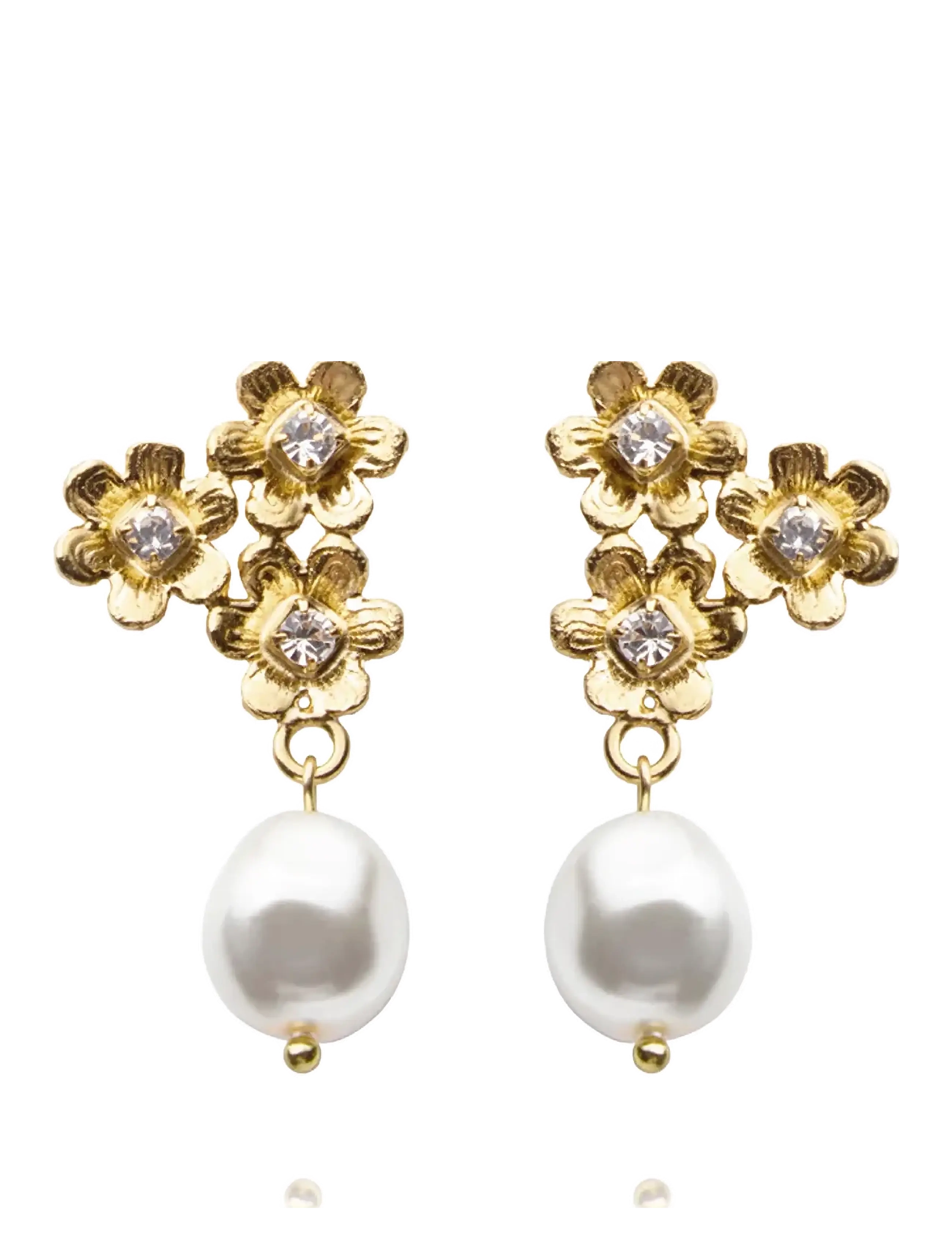 JUNI EARRINGS GOLD - PEARL / CRYSTAL