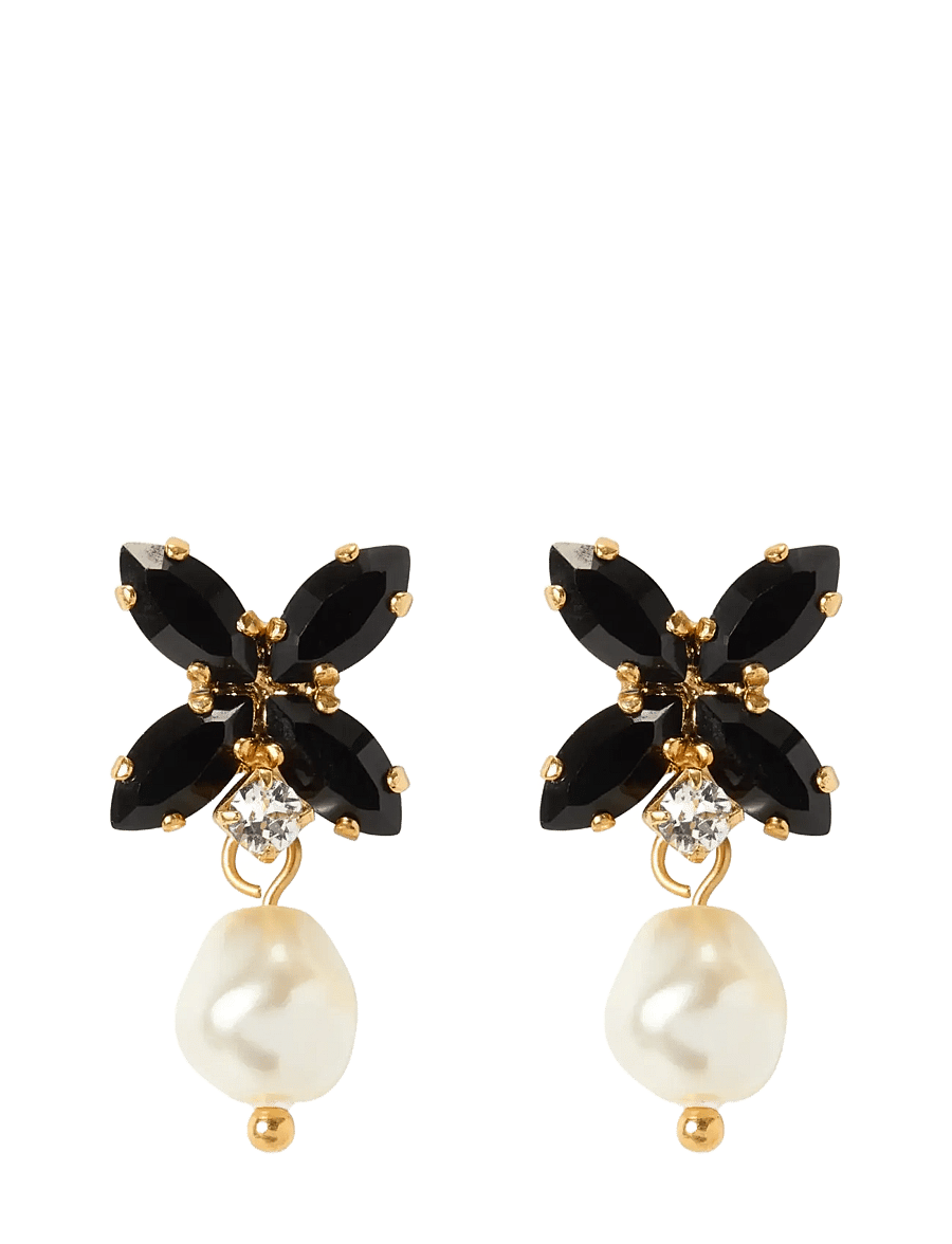 Caroline Svedbom - STAR PEARL EARRINGSGOLD - perleøreringe - pearl / jet - 1