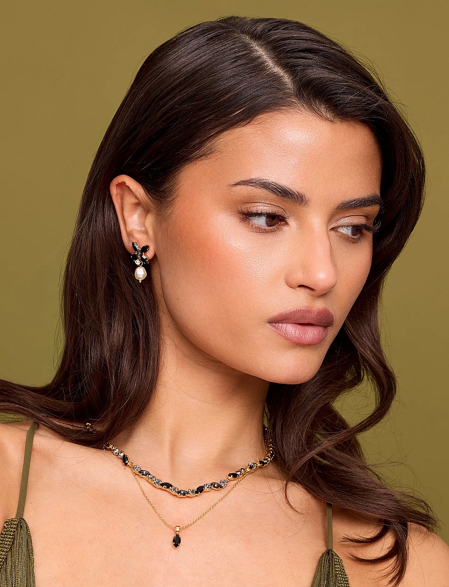 Caroline Svedbom - STAR PEARL EARRINGSGOLD - perleøreringe - pearl / jet - 0