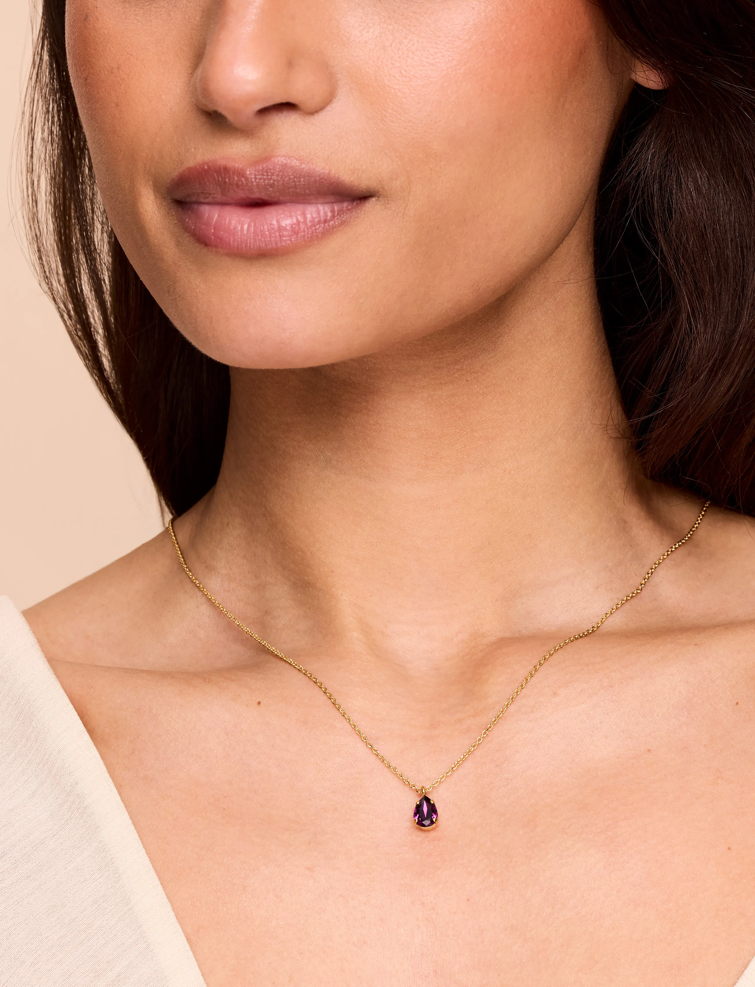 Caroline Svedbom - CHILDHOOD BIRTHSTONE NECKLACE GOLD - kedjehalsband - february - 0