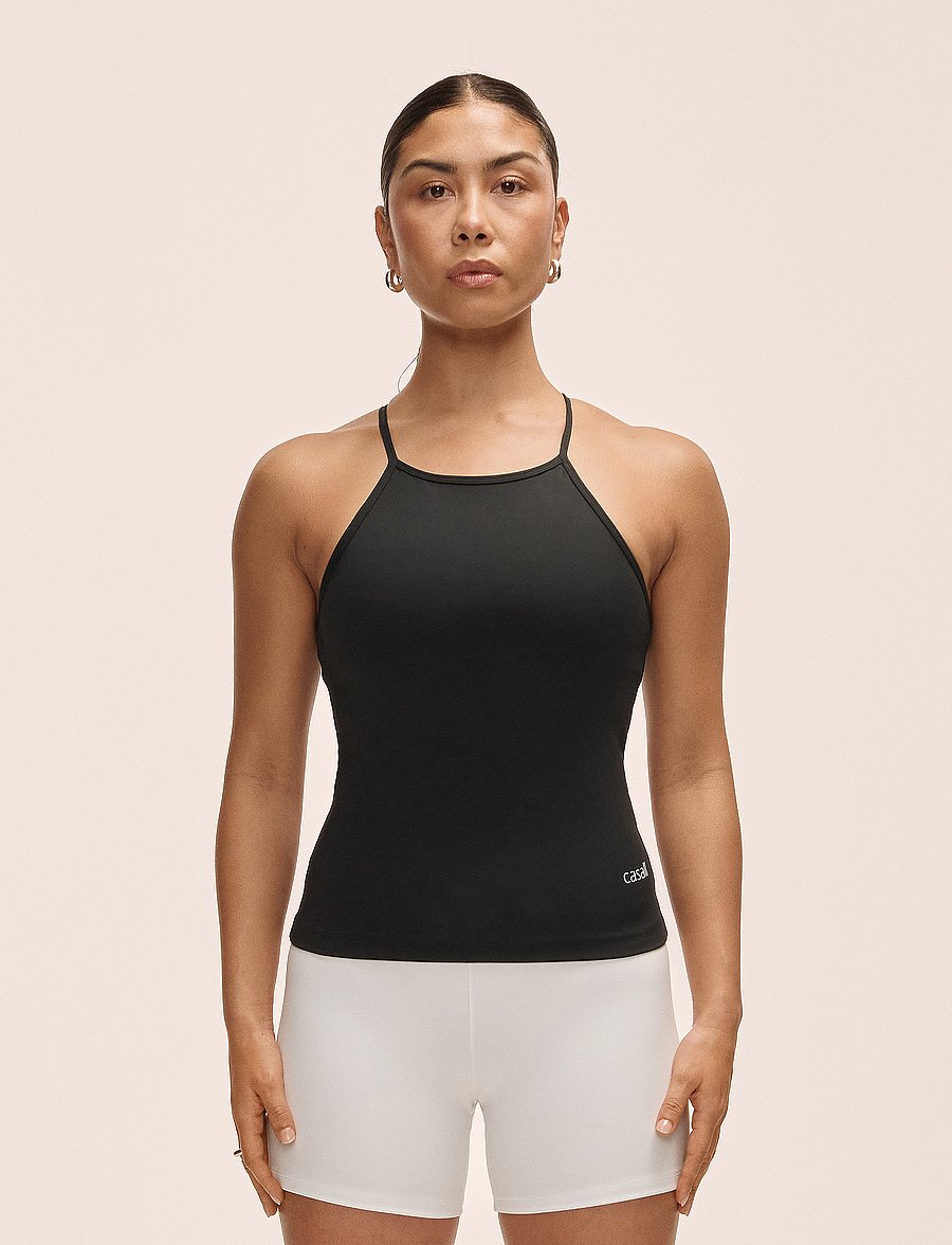 Casall - Built-In-Bra Halterneck Tank - tank tops - black - 0