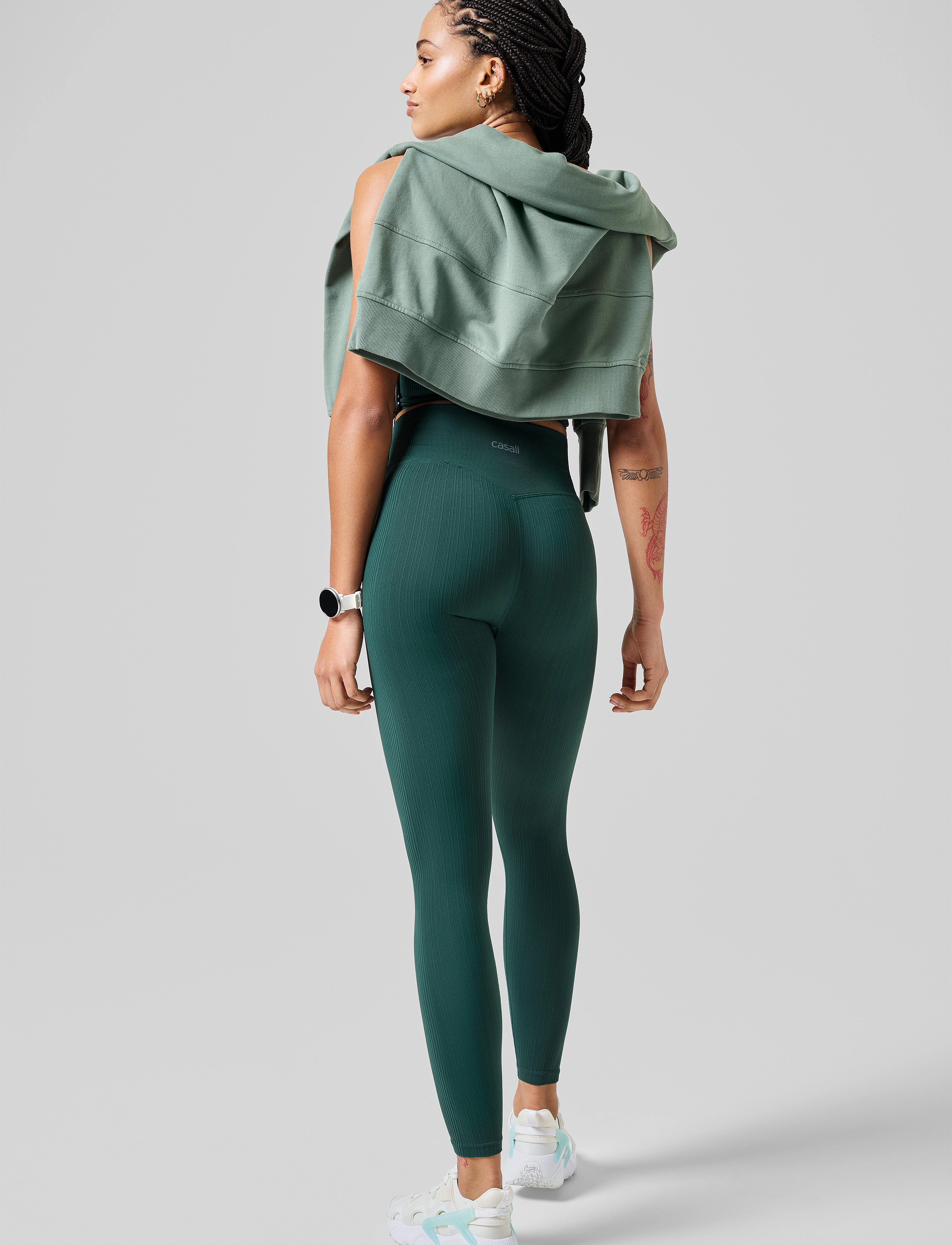 Casall - Multi Rib Seamless High Waist Tights - sportinės tamprės - dark pine - 3