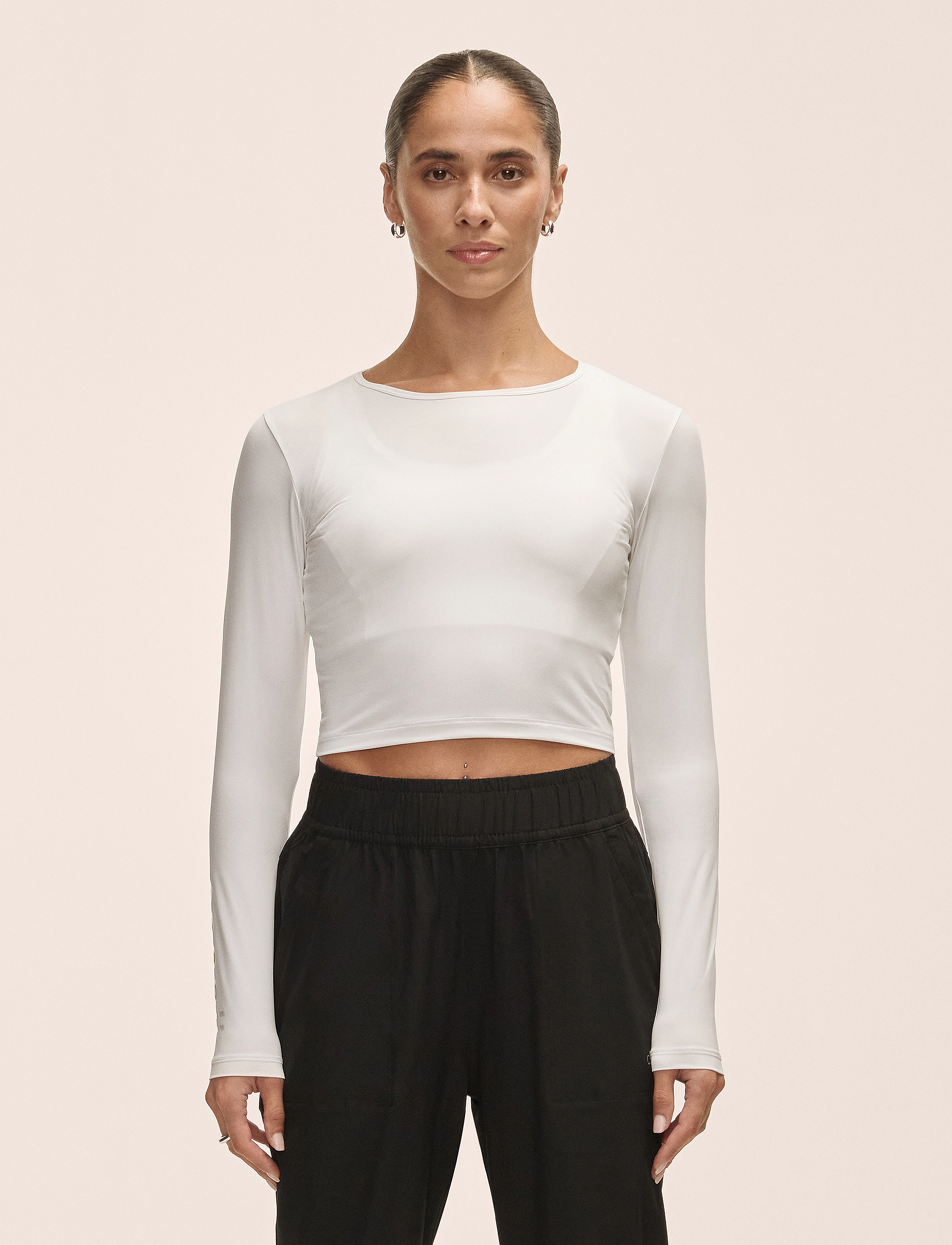 Casall Graphic Crop Long Sleeve, XL, White, Sport Crop Overdele > Sport Long-sleeved Crop Overdele, Dame