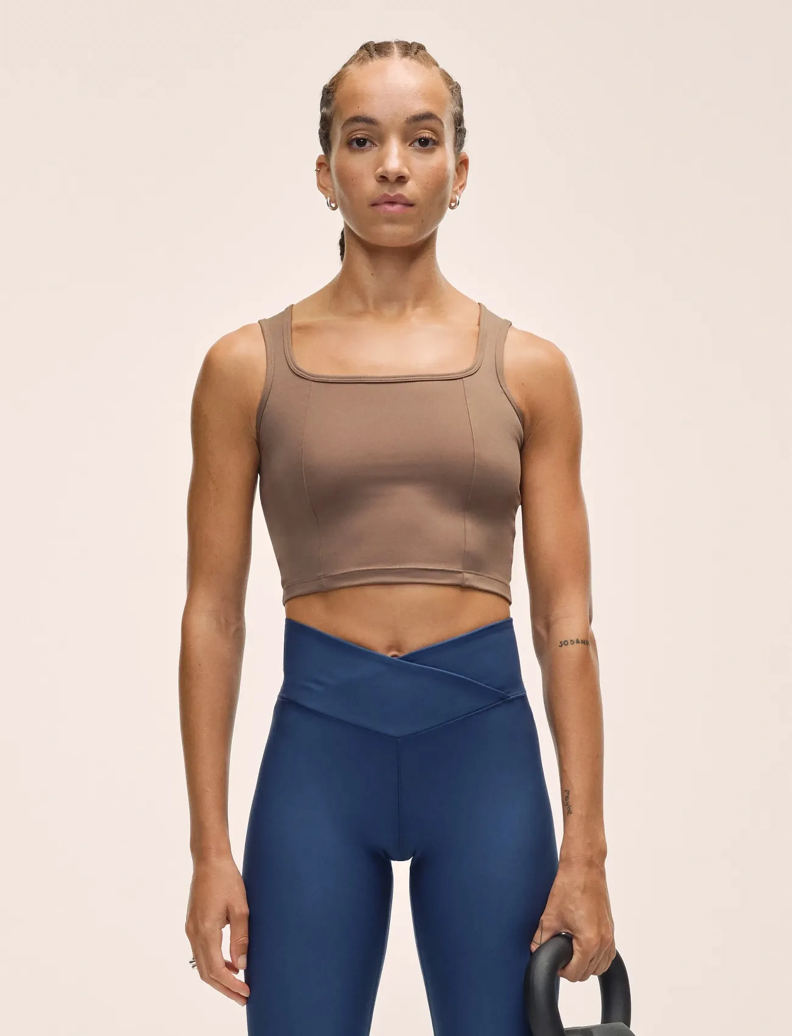 Casall Edge Crop Top, Kvinder, Firkantet Hals Crop Top, Brun, Str: XS