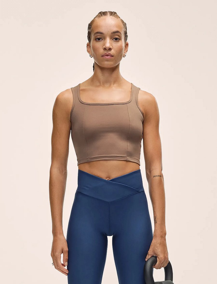 Casall - Edge Crop Top - rudens santaupos - khaki - 0