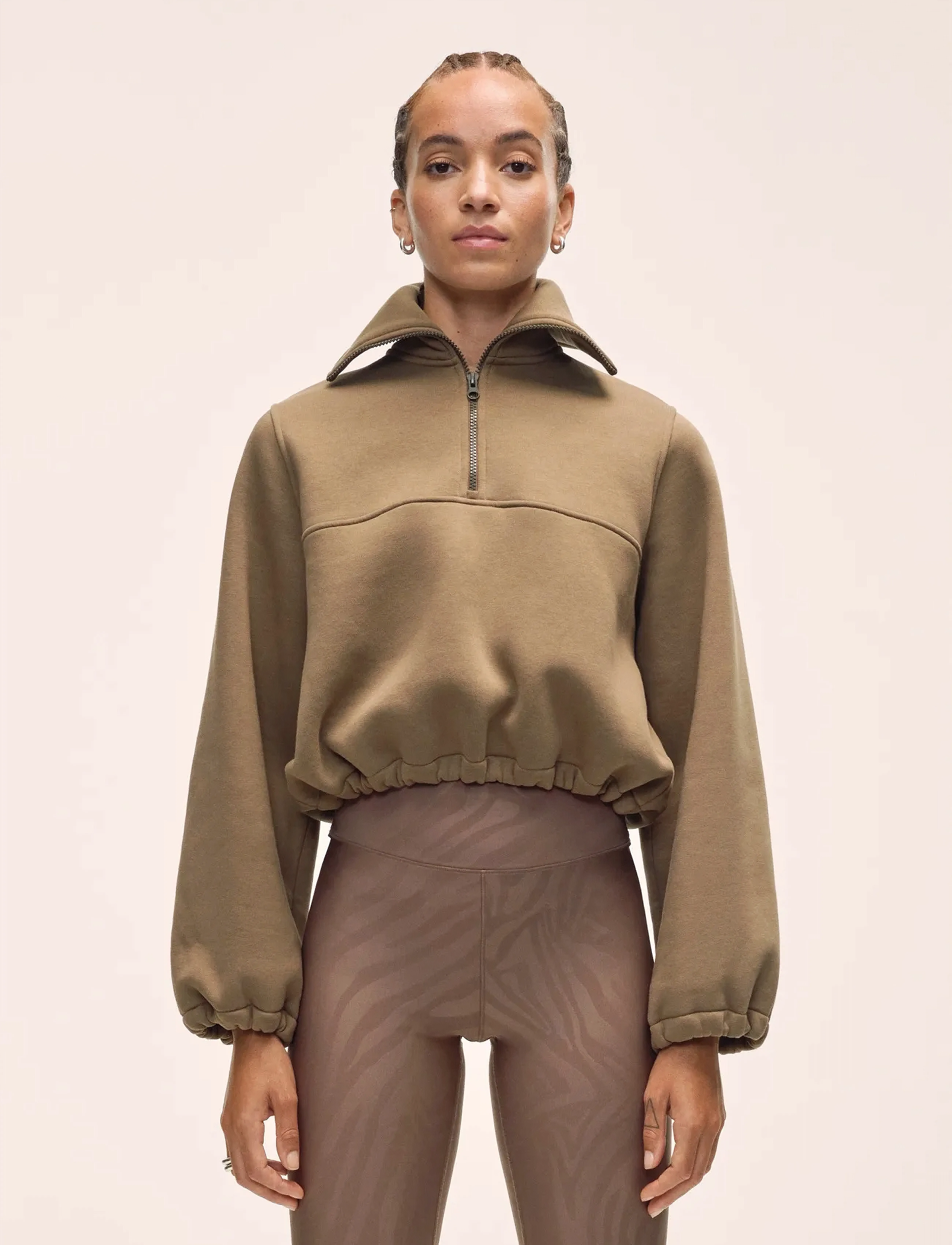 Casall Easy Half Zip Sweater, Kvinder, Kort Sweater Med Halv Lynlås, Kakigrøn, Str: XL