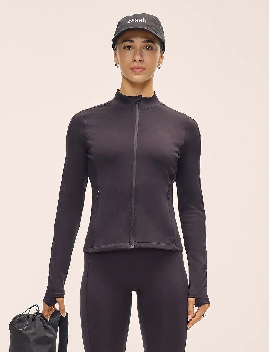 Casall - Soft Touch Zip Jacket - langarmshirts - black - 0