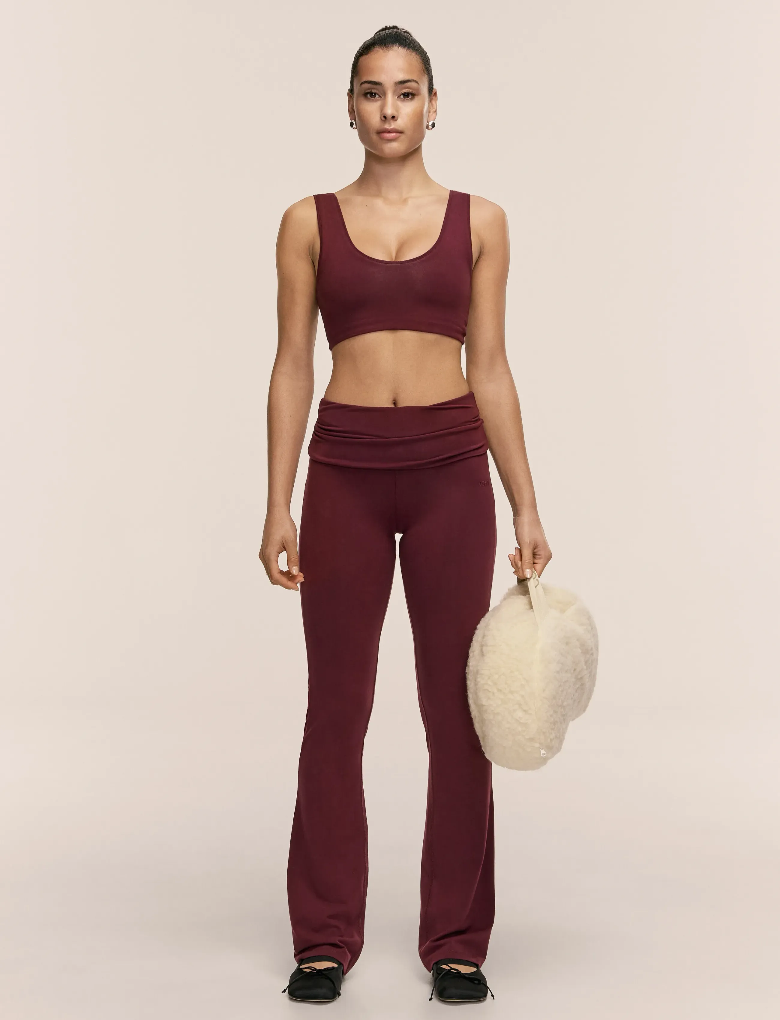 Casall Sublime Folded Flare Pants, Kvinder, Foldet Flare Bukser, Bordeaux, Str: XL