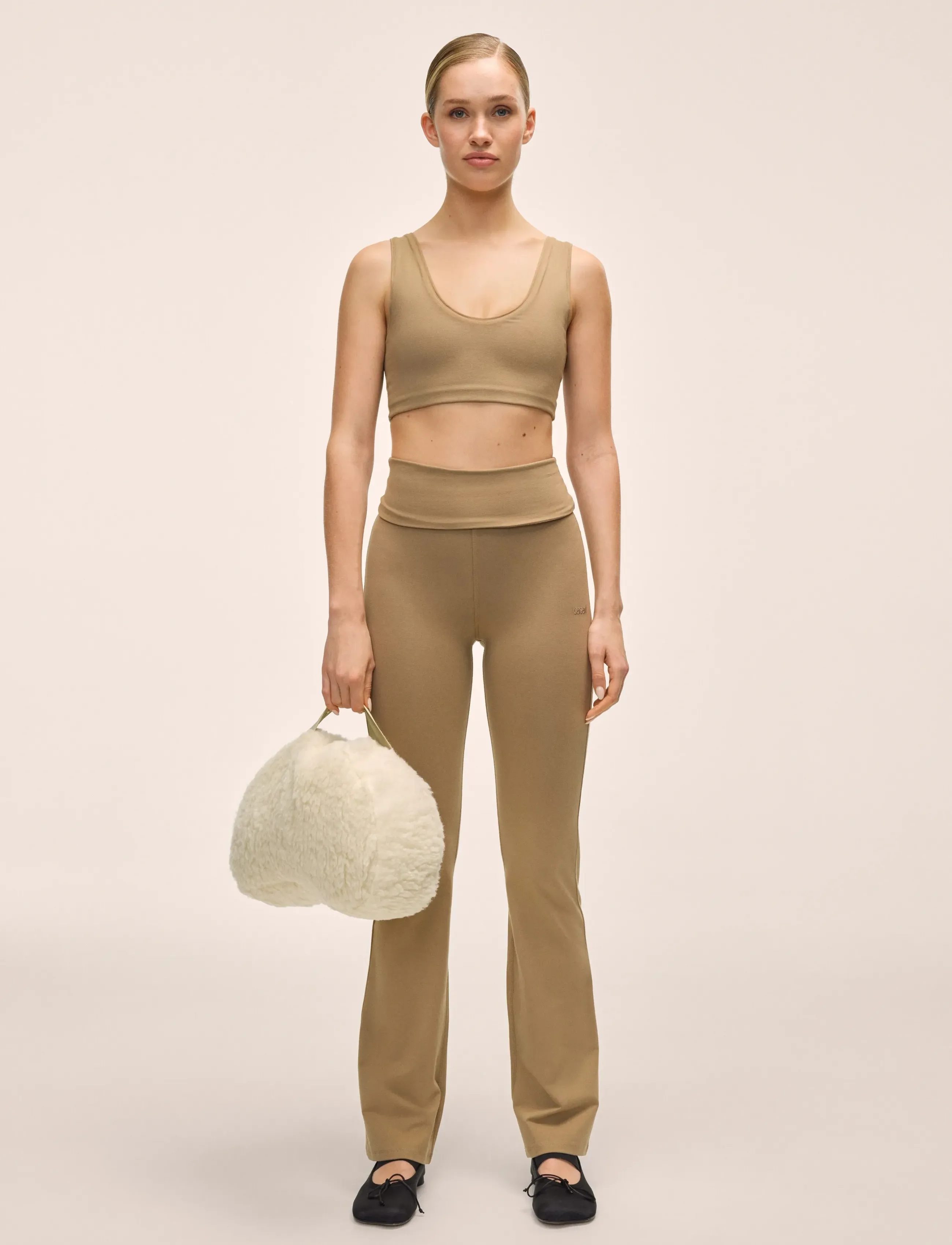 Casall Sublime Folded Flare Pants, Kvinder, Foldet Flare Bukser, Beige, Str: L