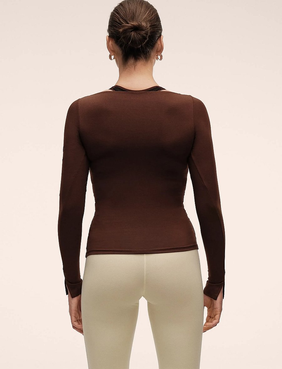 Casall - Delight Drapey Long Sleeve - pikkade varrukatega alussärgid - dark brown - 2