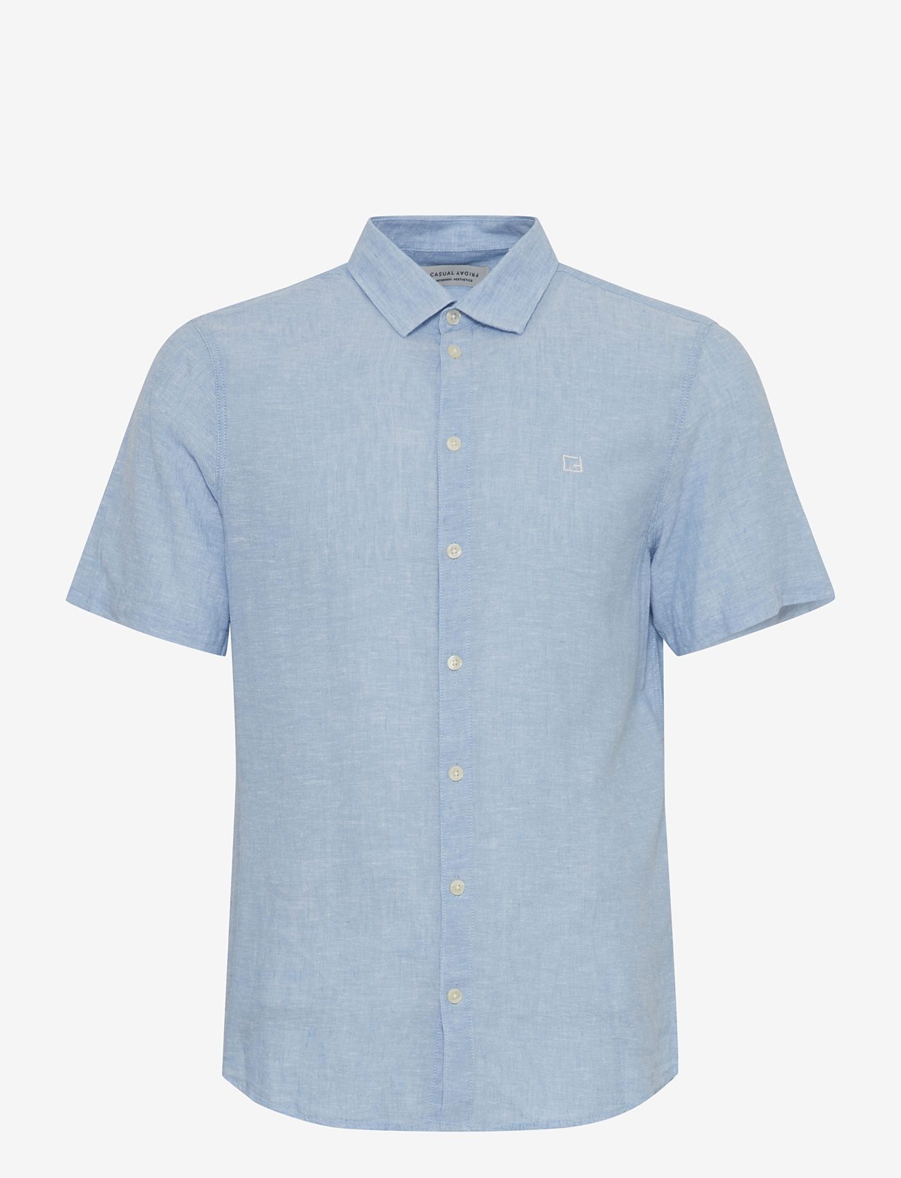 Casual Friday - CFAKSEL SS linen mix shirt - hørskjorter - silver lake blue - 1