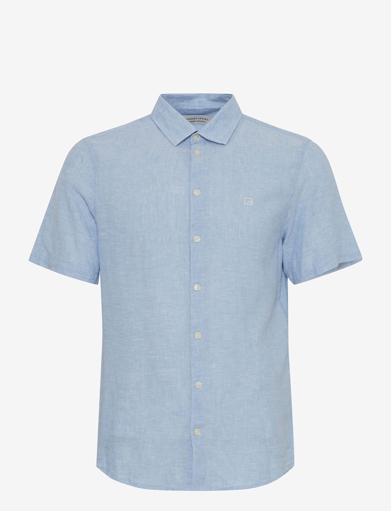 Casual Friday - CFAksel SS linen mix shirt - linasest riidest särgid - silver lake blue - 0