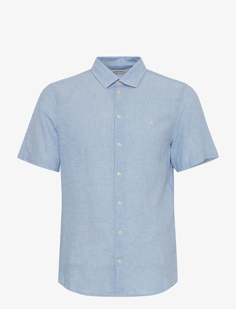Casual Friday - CFAKSEL SS linen mix shirt - hørskjorter - silver lake blue - 1