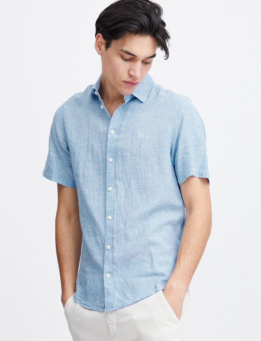 Casual Friday - CFAKSEL SS linen mix shirt - linased särgid - silver lake blue - 3
