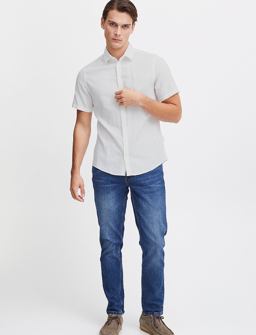 Casual Friday - CFAKSEL SS linen mix shirt - hørskjorter - snow white - 0