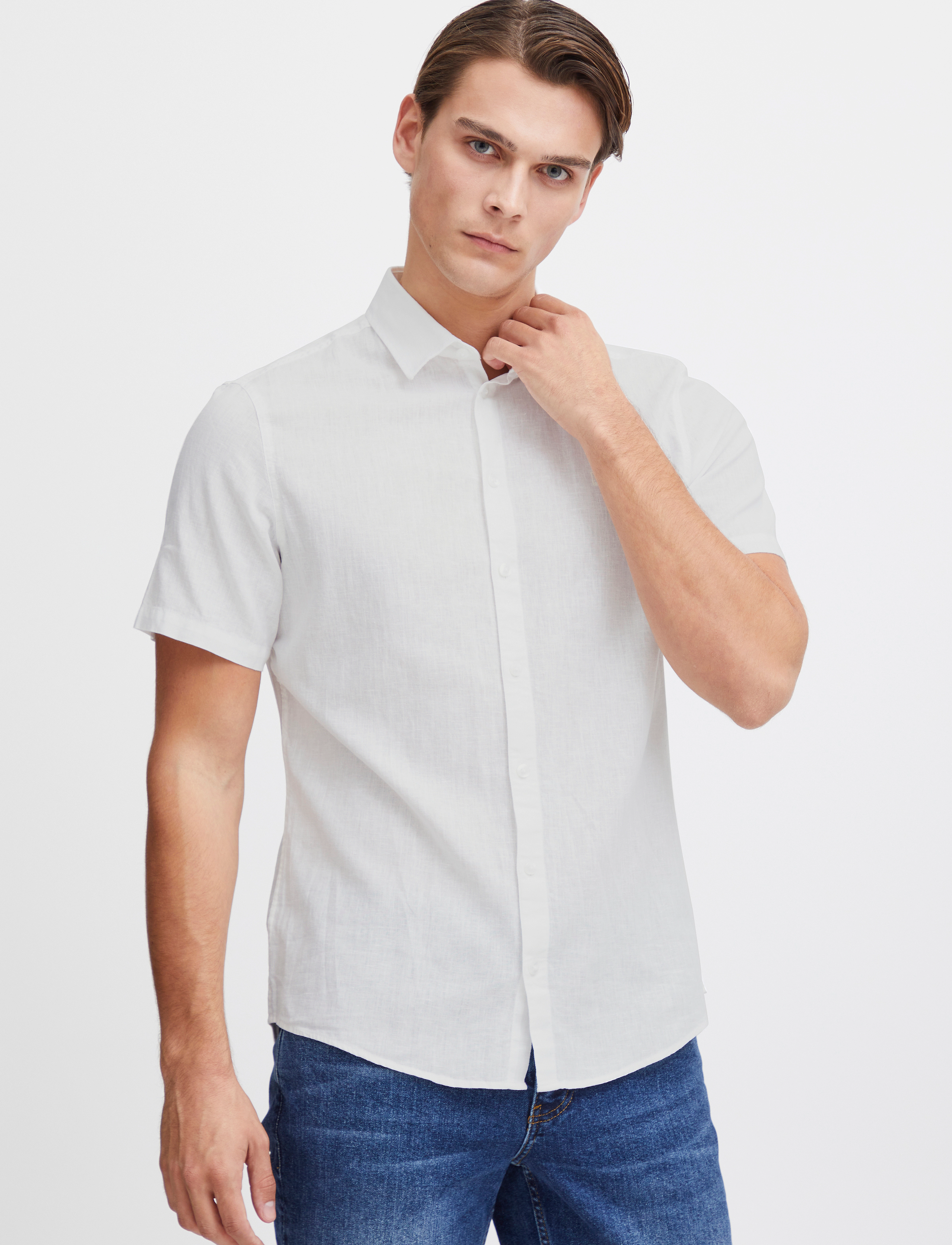 Casual Friday - CFAKSEL SS linen mix shirt - hørskjorter - snow white - 3