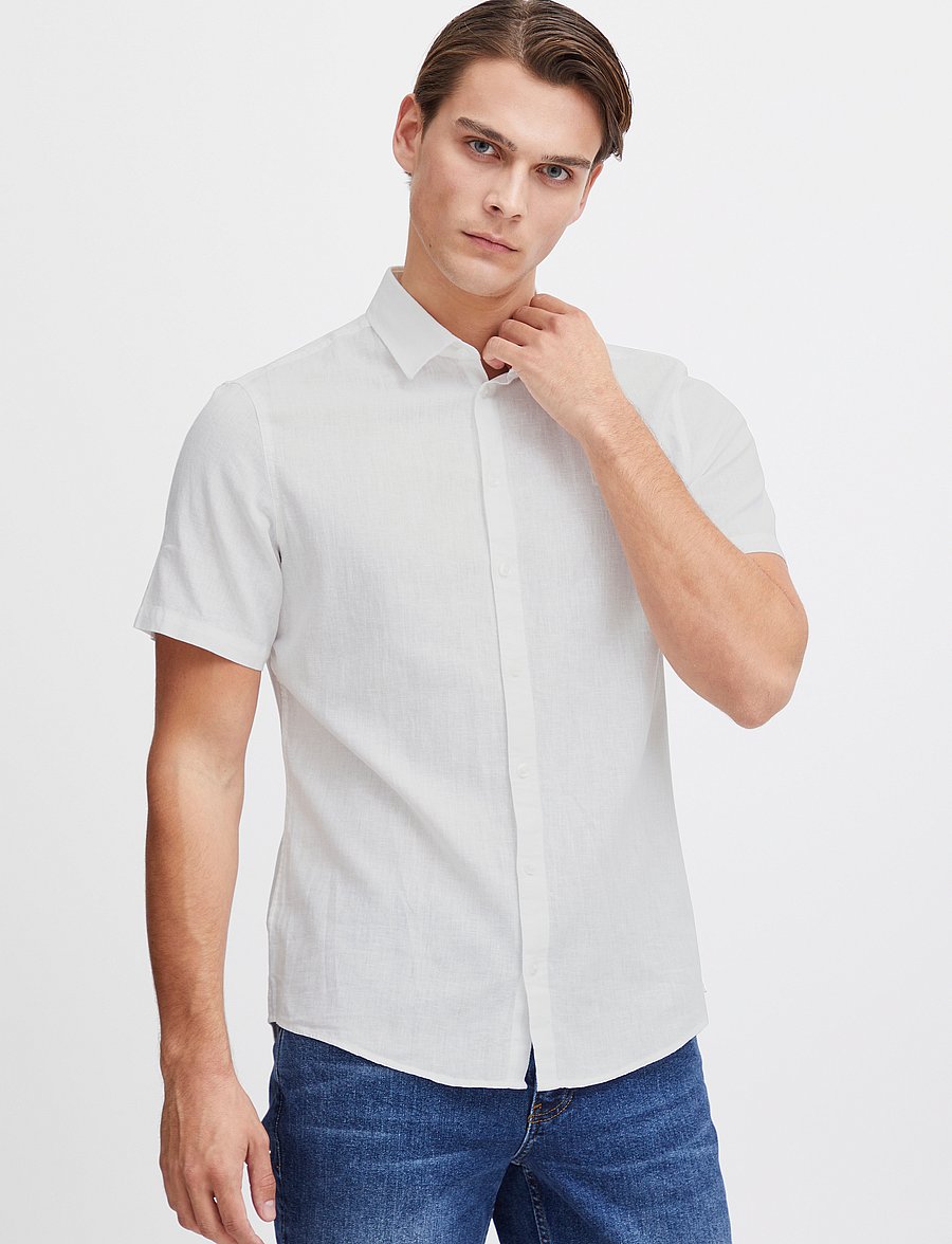 Casual Friday - CFAKSEL SS linen mix shirt - hørskjorter - snow white - 3