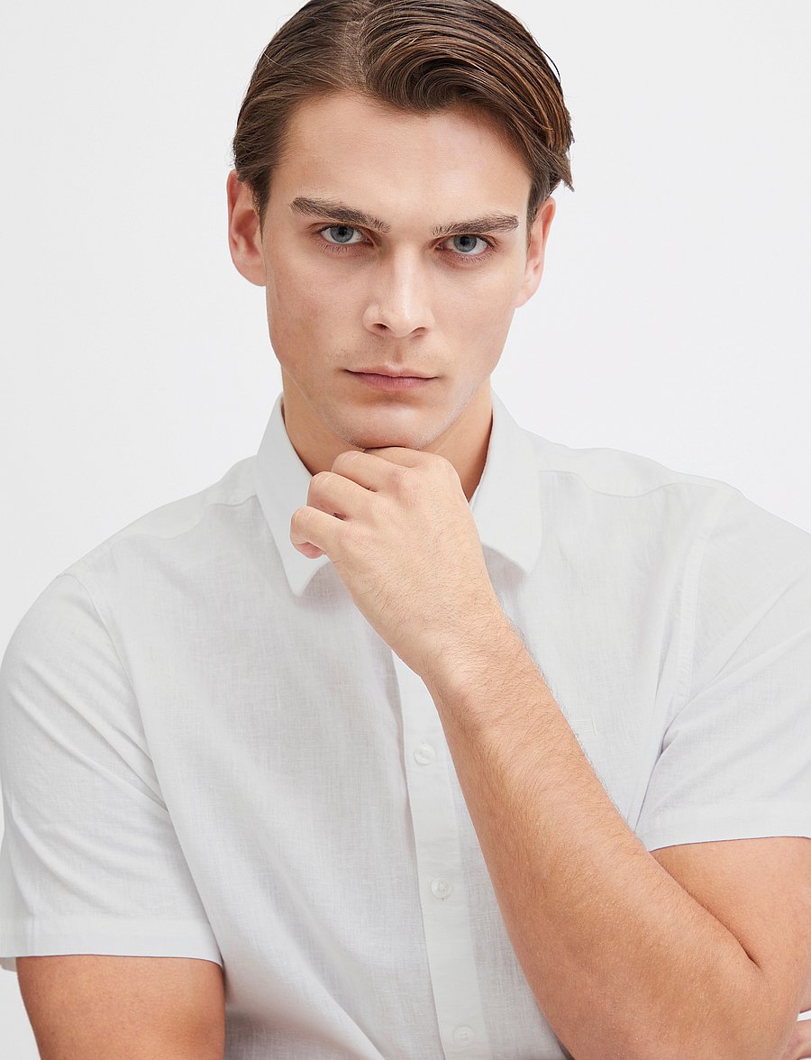 Casual Friday - CFAKSEL SS linen mix shirt - hørskjorter - snow white - 5