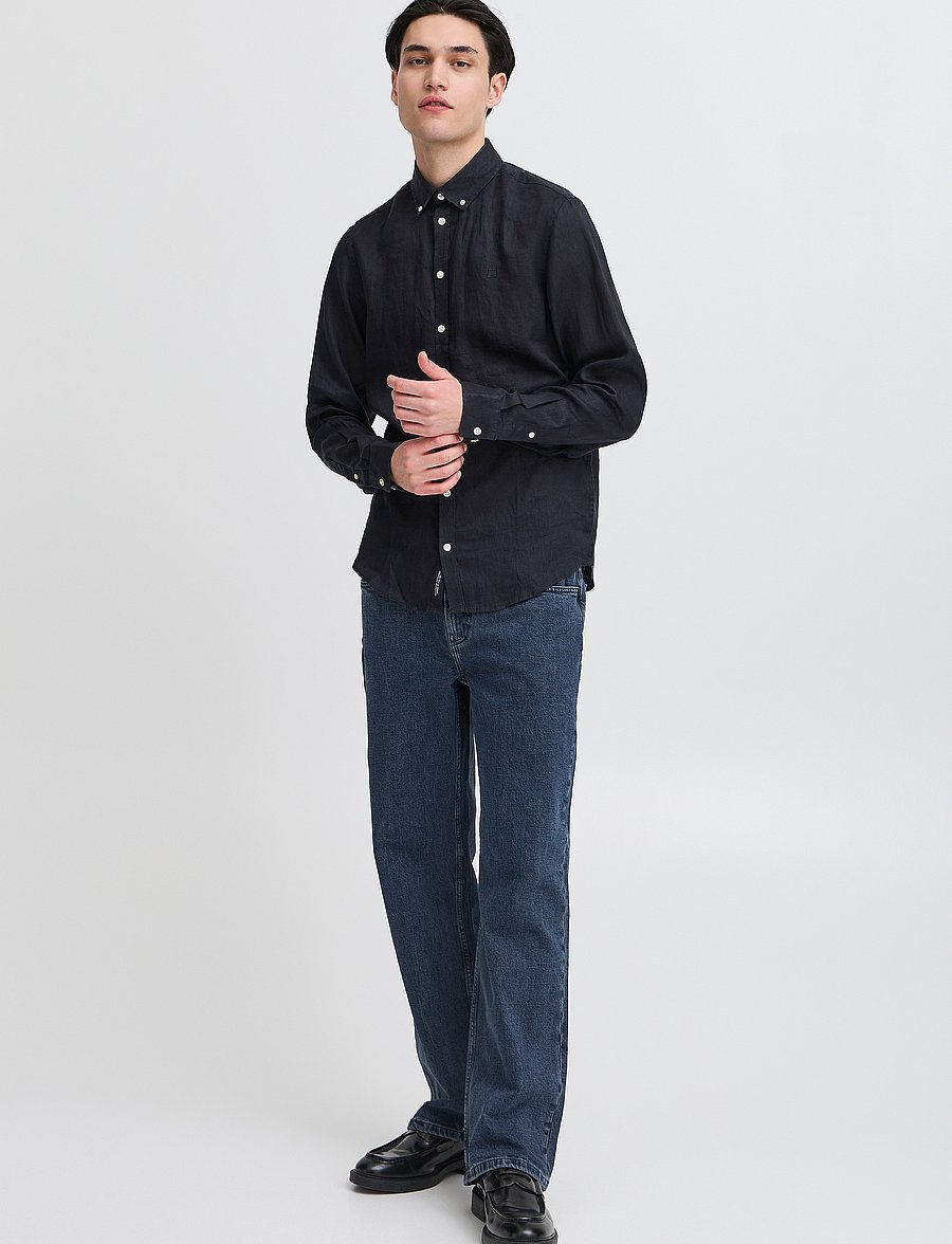 Casual Friday - CFANTON BD LS LINEN SHIRT - hørskjorter - black beauty - 0