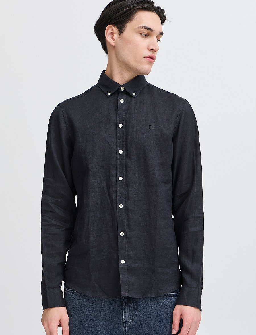 Casual Friday - CFANTON BD LS LINEN SHIRT - hørskjorter - black beauty - 4