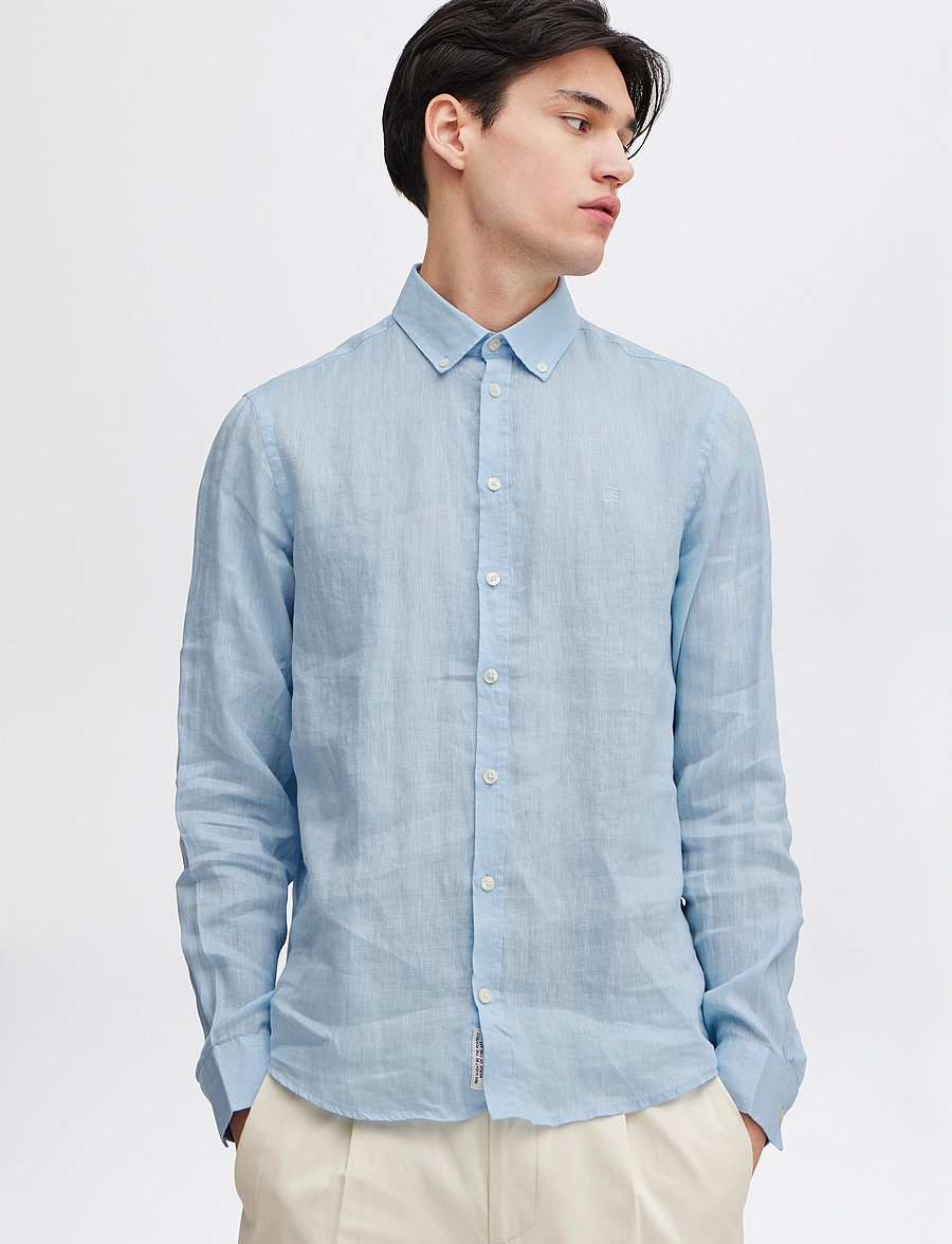 Casual Friday - CFANTON BD LS LINEN SHIRT - linneskjortor - chambray blue - 4