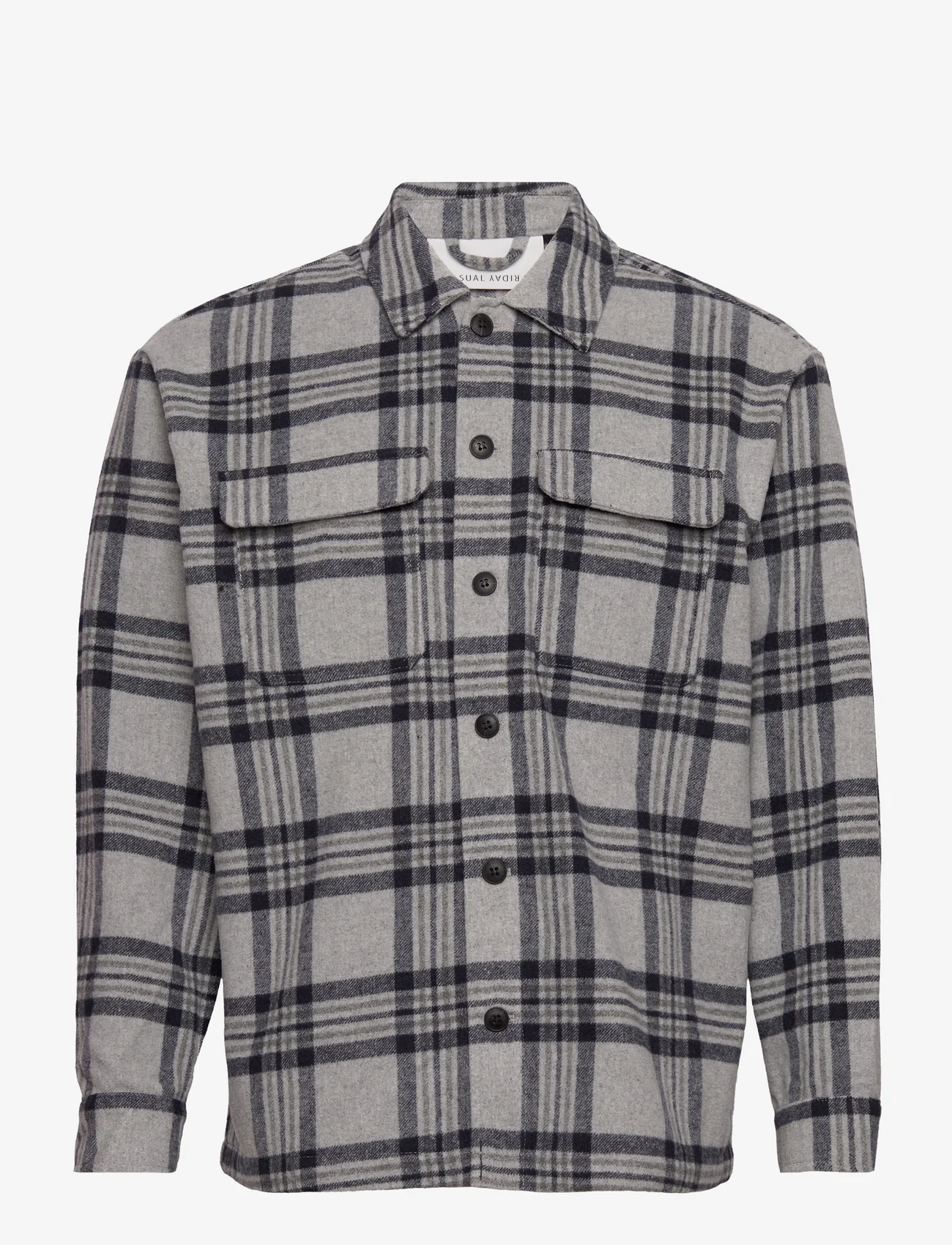 Casual Friday - Junger checket jacket - checkered shirts - light grey melange - 0