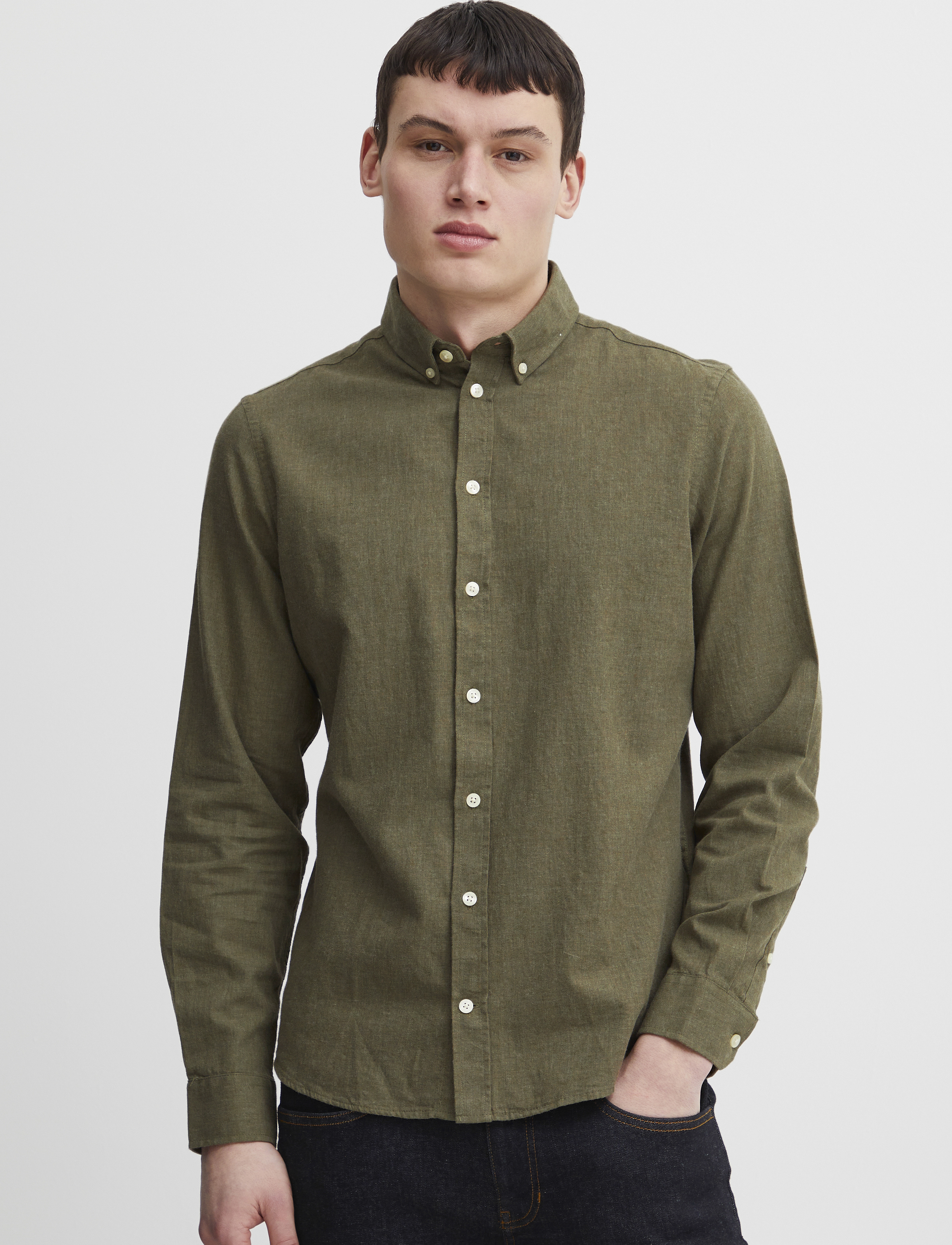 Casual Friday - CFANTON LS BD FIL A FIL SHIRT - laveste priser - burnt olive melange - 4