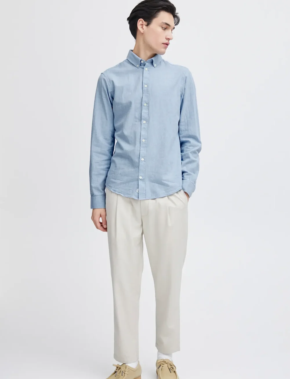 Casual Friday - CFANTON LS BD FIL A FIL SHIRT - linneskjortor - chambray blue - 0
