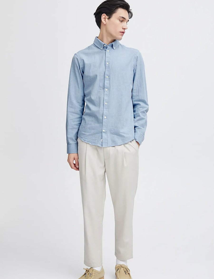 Casual Friday - CFANTON LS BD FIL A FIL SHIRT - linen shirts - chambray blue - 0