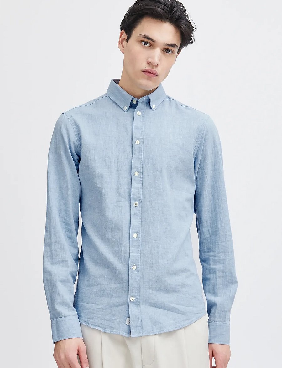 Casual Friday - CFANTON LS BD FIL A FIL SHIRT - linen shirts - chambray blue - 4