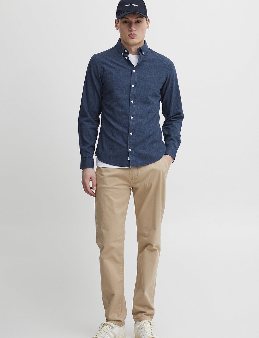 Casual Friday - CFANTON LS BD FIL A FIL SHIRT - linased särgid - dark navy melange - 0