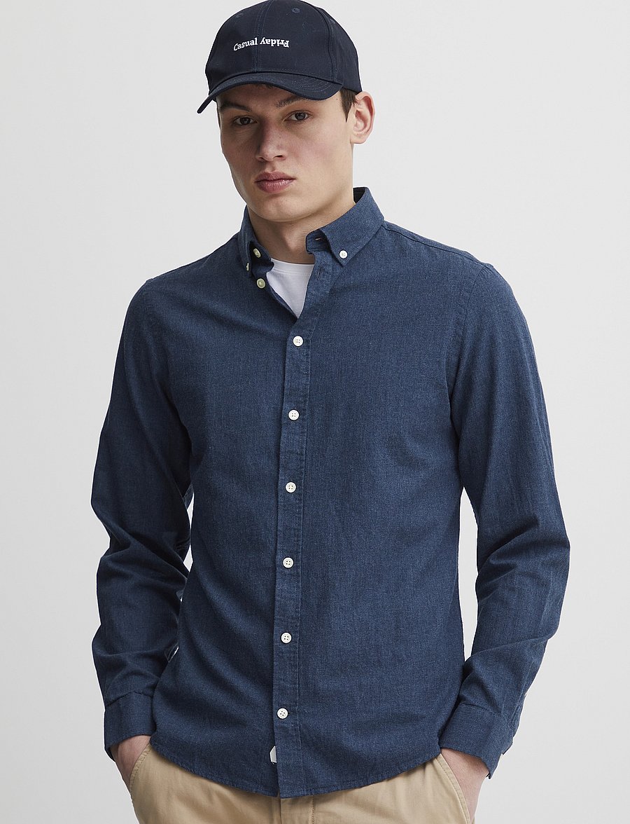 Casual Friday - CFANTON LS BD FIL A FIL SHIRT - linased särgid - dark navy melange - 4