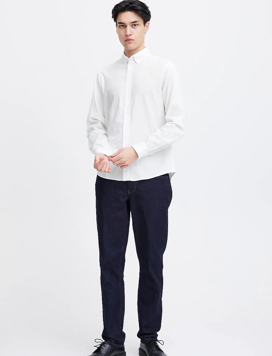 Casual Friday - CFANTON LS BD FIL A FIL SHIRT - leinenhemden - snow white - 0
