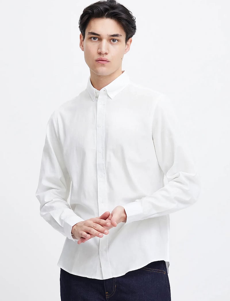 Casual Friday - CFANTON LS BD FIL A FIL SHIRT - hørskjorter - snow white - 3