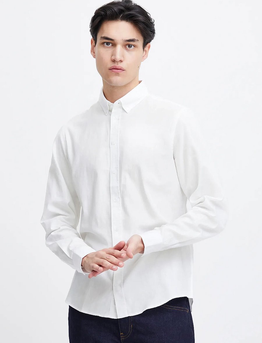 Casual Friday - CFANTON LS BD FIL A FIL SHIRT - leinenhemden - snow white - 3