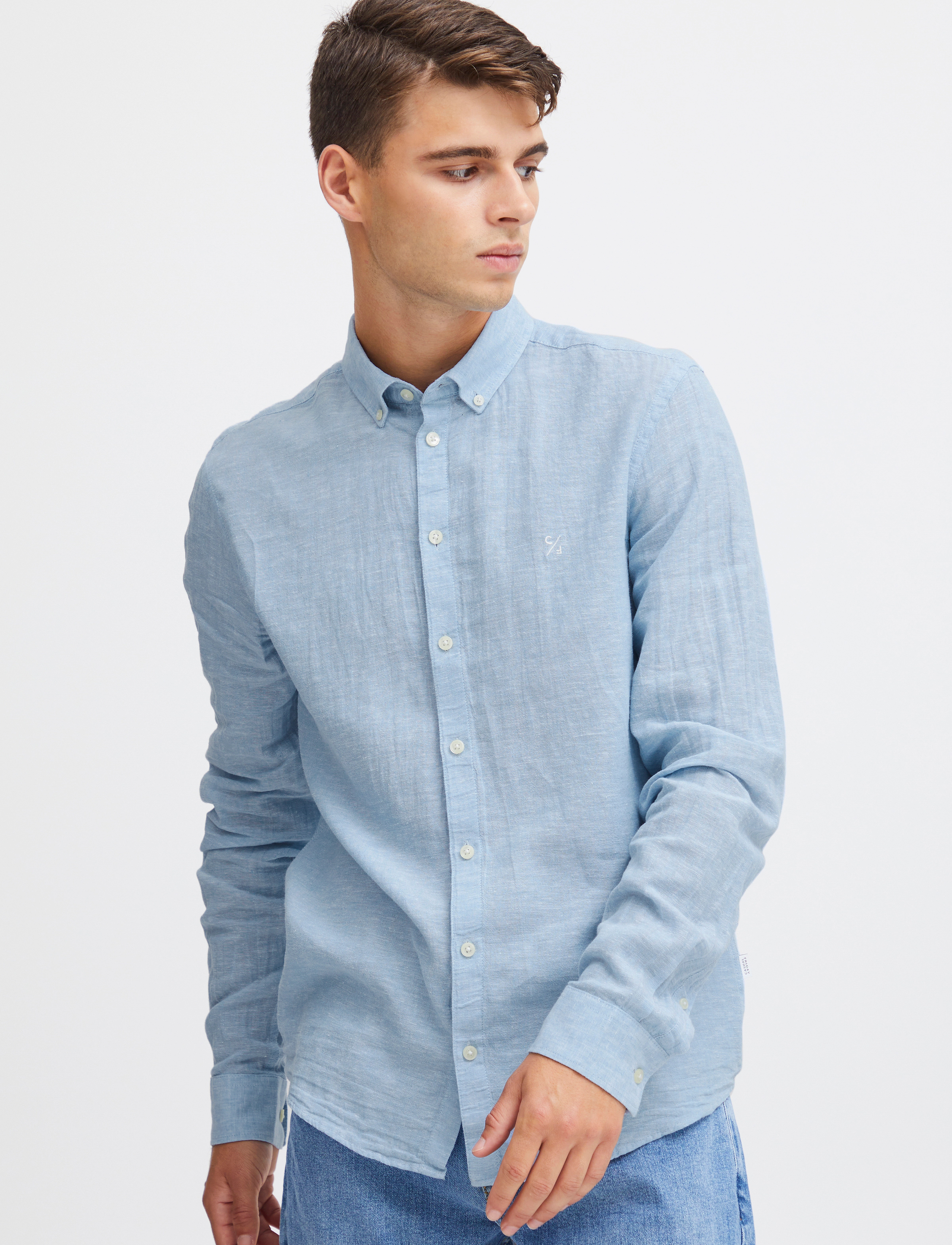 Casual Friday - CFANTON BD LS LINEN MIX - leinenhemden - silver lake blue - 4