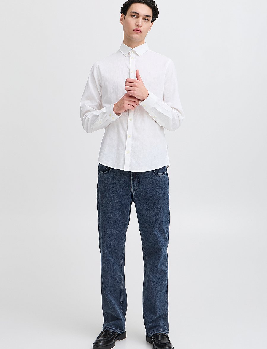 Casual Friday - CFANTON BD LS LINEN MIX - hørskjorter - snow white - 0