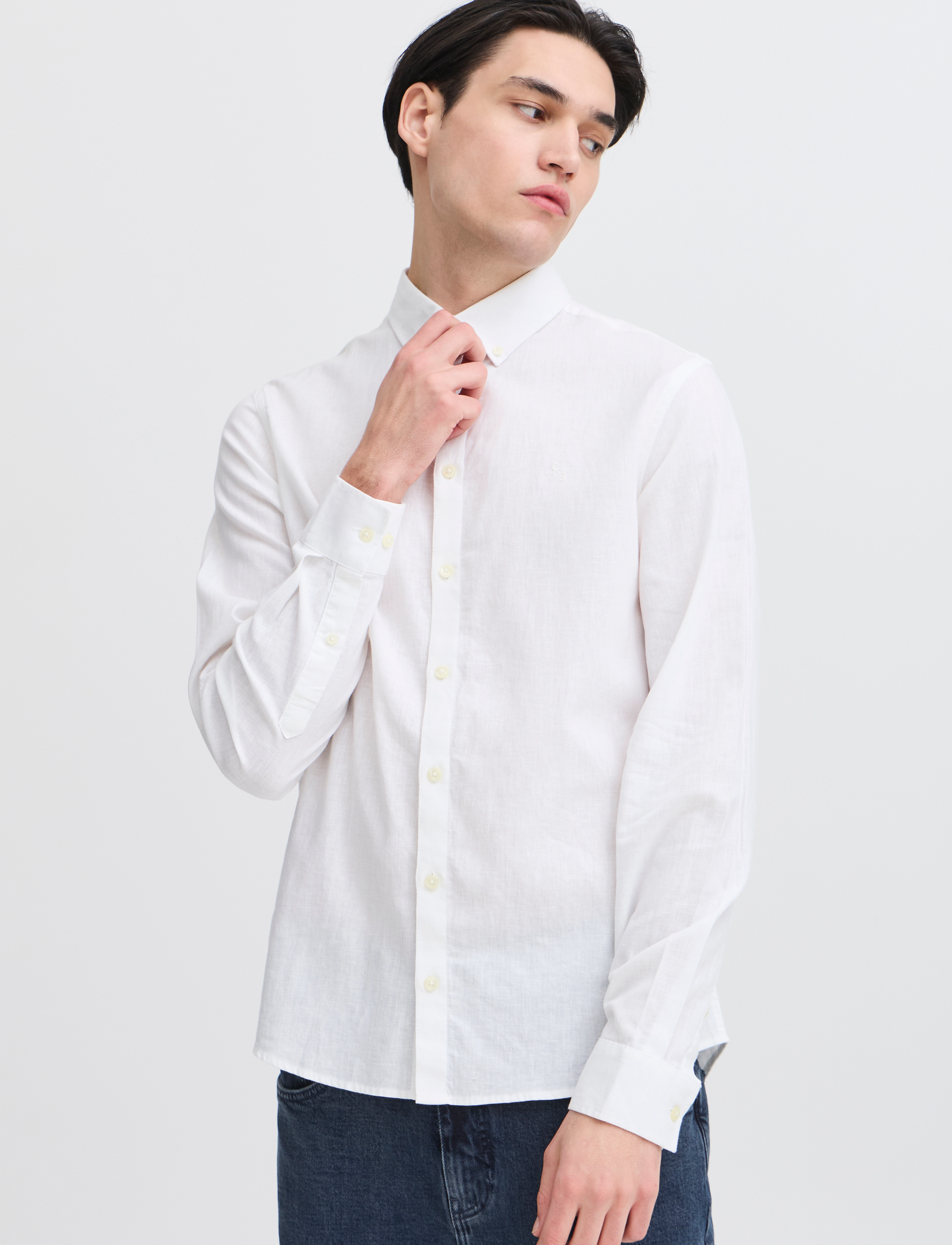 Casual Friday - CFANTON BD LS LINEN MIX - hørskjorter - snow white - 4