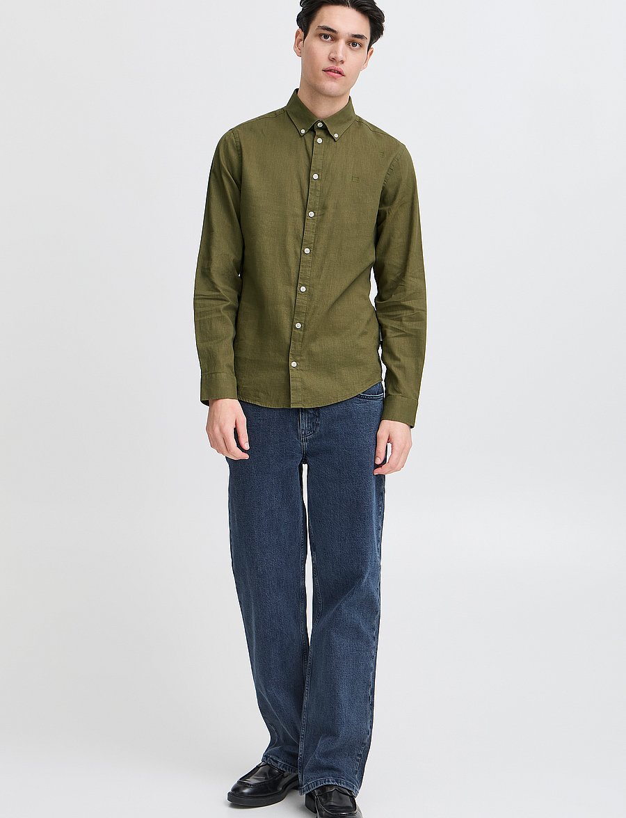 Casual Friday - CFANTON BD LS LINEN MIX - hørskjorter - winter moss - 0