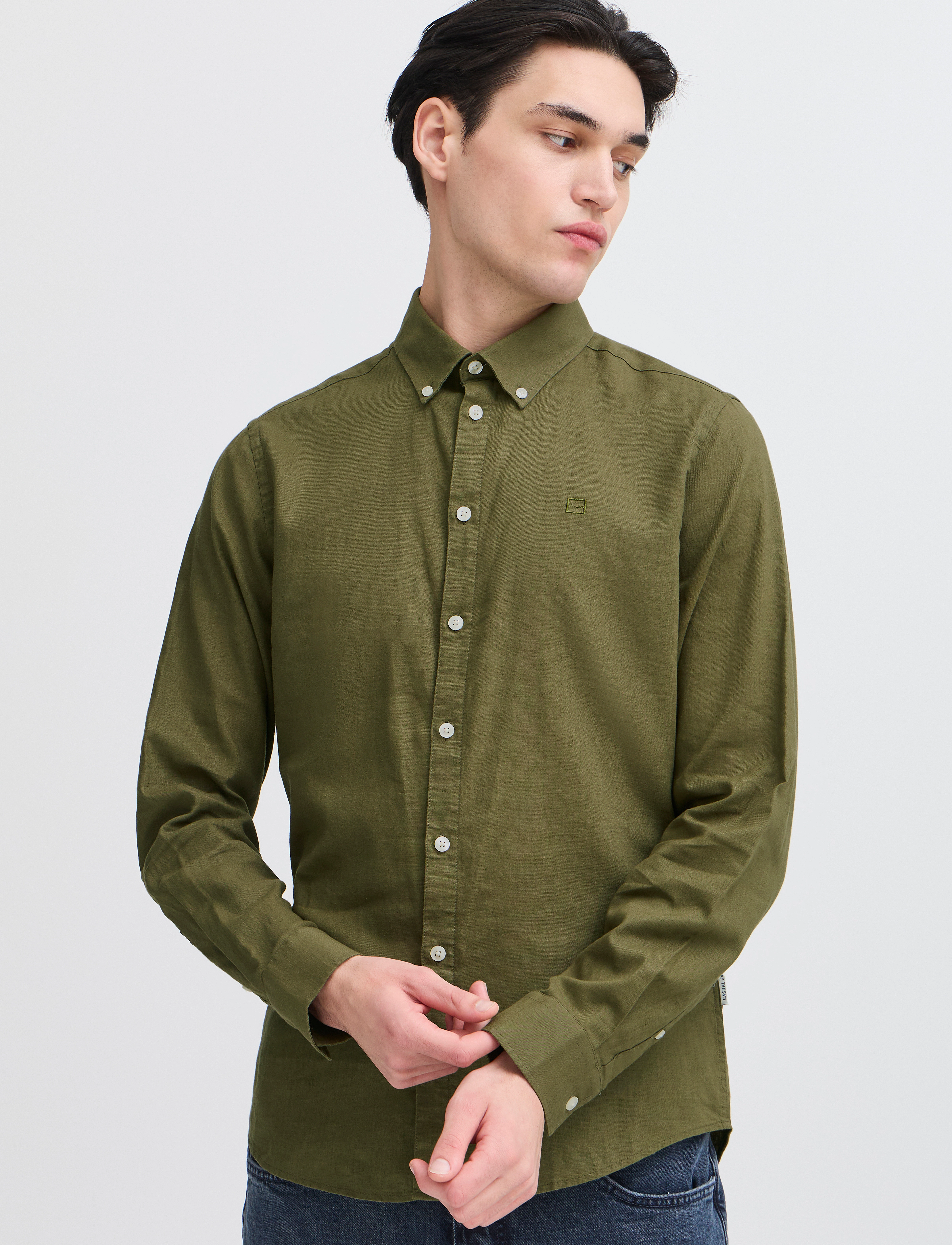 Casual Friday - CFANTON BD LS LINEN MIX - hørskjorter - winter moss - 5