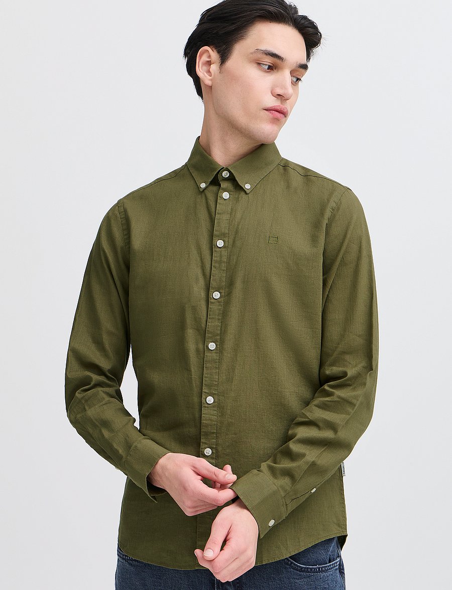 Casual Friday - CFANTON BD LS LINEN MIX - hørskjorter - winter moss - 5