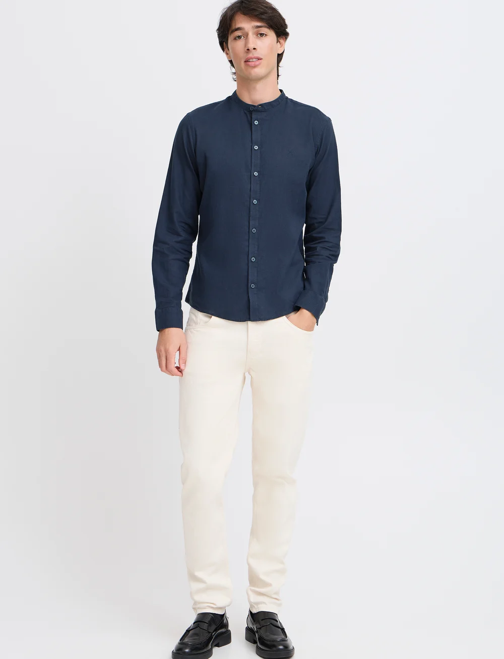 Casual Friday - CFANTON 0053 CC LS linen mix shirt - linneskjortor - dark navy - 0