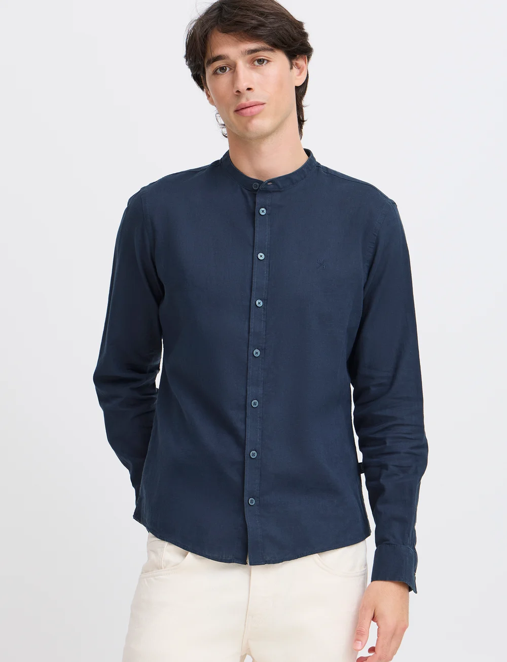 Casual Friday - CFANTON 0053 CC LS linen mix shirt - linneskjortor - dark navy - 4