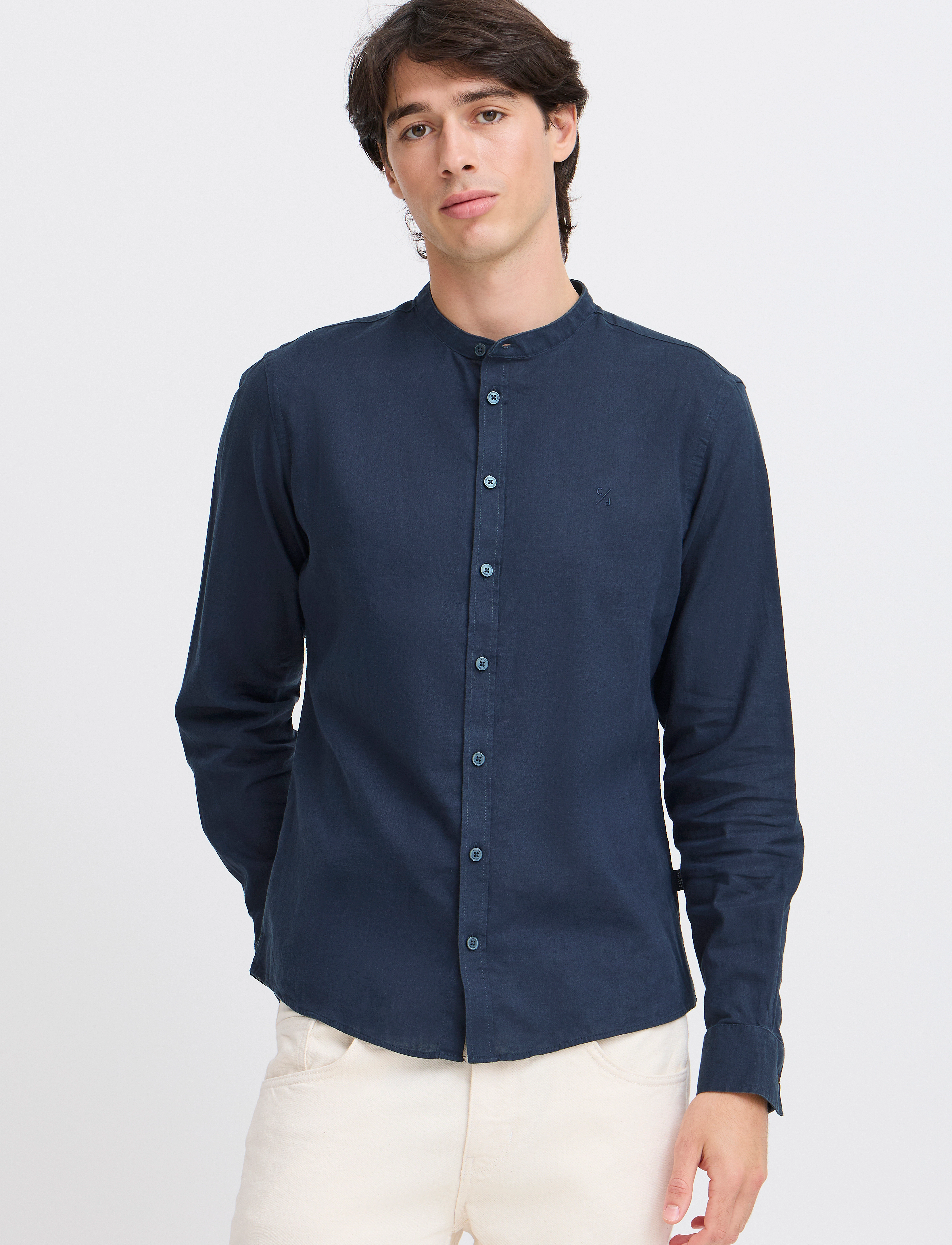 Casual Friday - CFANTON 0053 CC LS linen mix shirt - dark navy - 4
