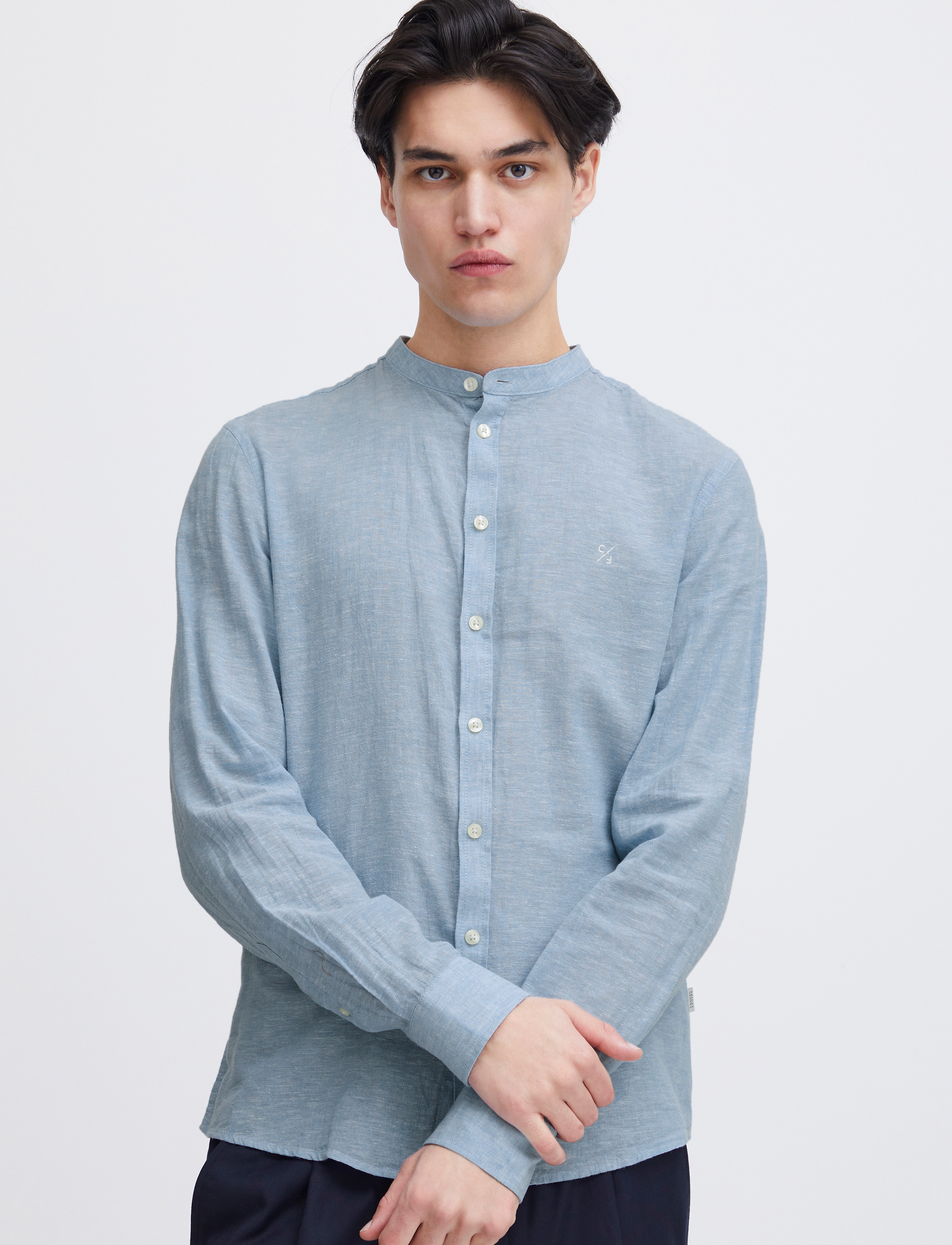 Casual Friday - CFANTON 0053 CC LS linen mix shirt - pellavakauluspaidat - silver lake blue - 4