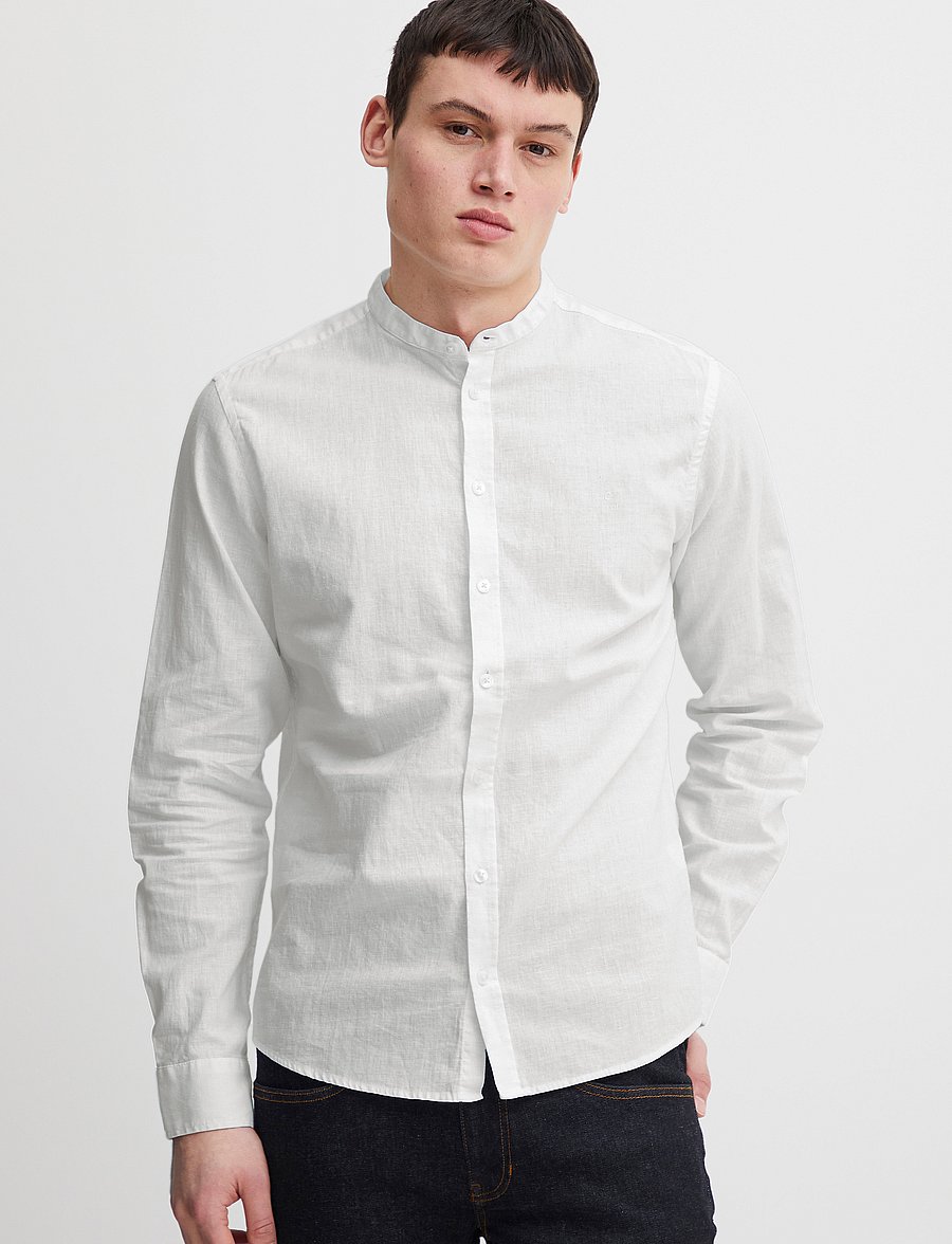 Casual Friday - CFANTON 0053 CC LS linen mix shirt - hørskjorter - snow white - 3