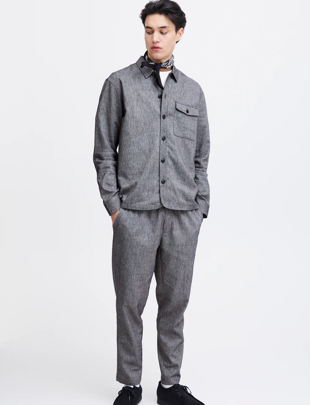 Casual Friday - CFPilou 0066 drawstring linen mix p - linnebyxor - dark navy melange - 0