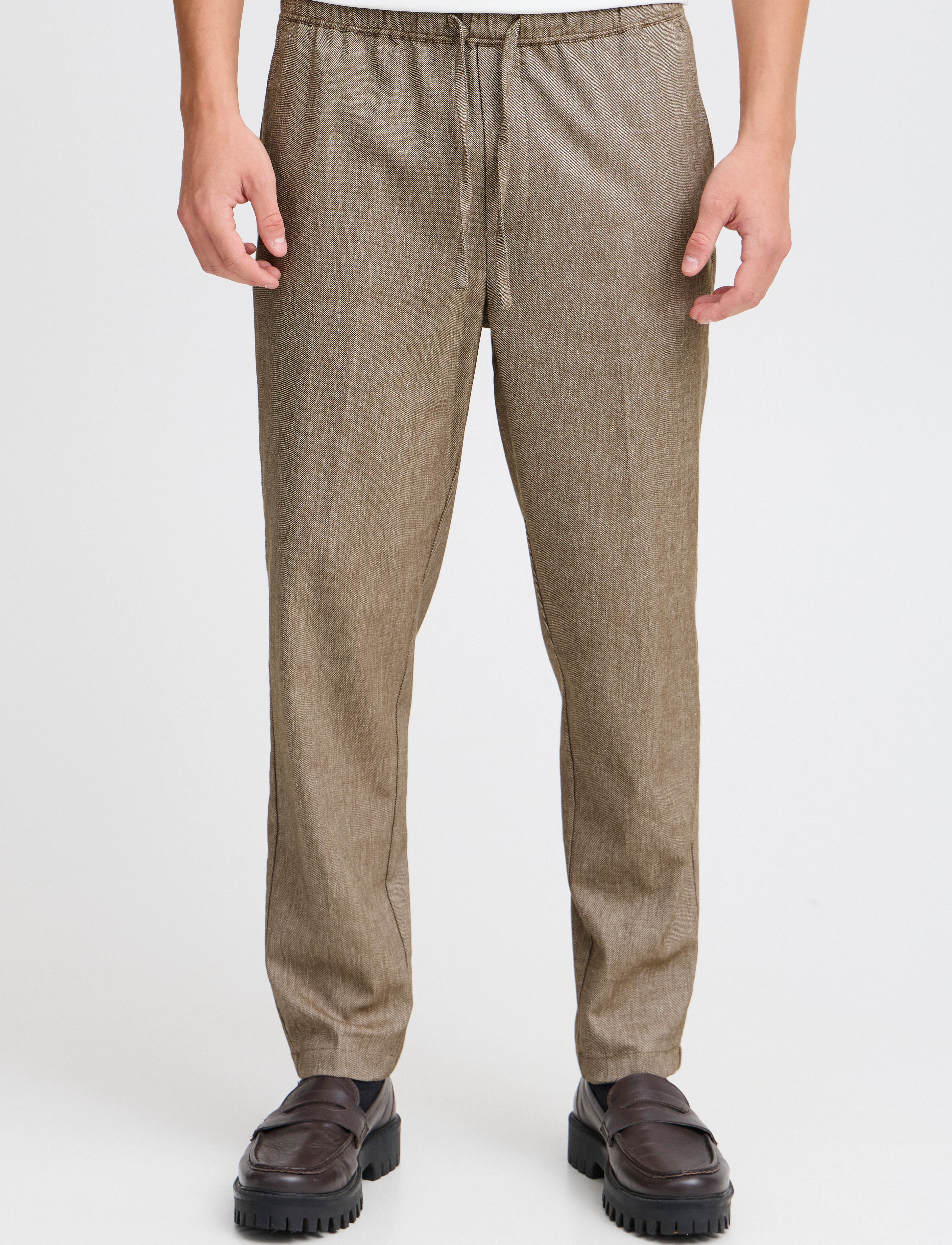 Casual Friday - CFPILOU 0066 drawstring linen mix p - linnebyxor - kangaroo melange - 4