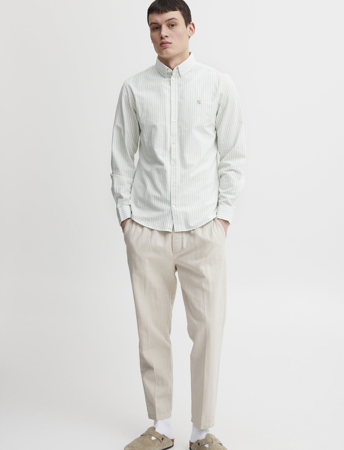 Casual Friday - CFAnton LS BD striped oxford shirt - oxford-hemden - snow white - 0